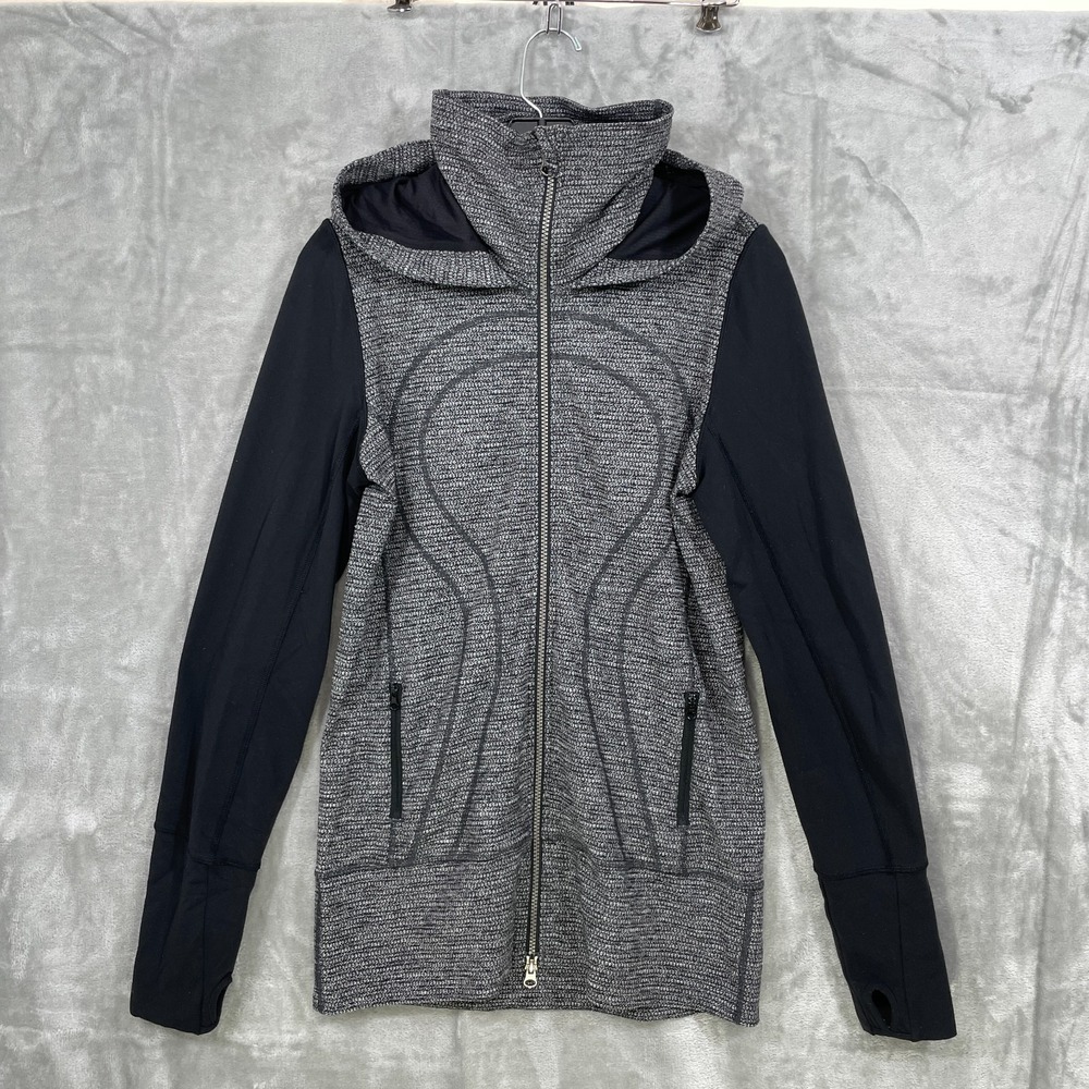 Lululemon Stride Jacket II Hooded Heathered Gray Black Women's Size 8 Stretch